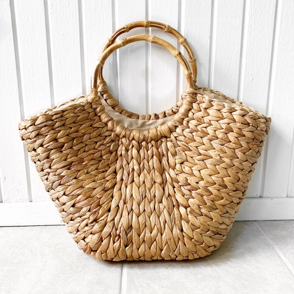 Vintage Handbags - Vintage Wicker Rattan Bamboo Handle Purse